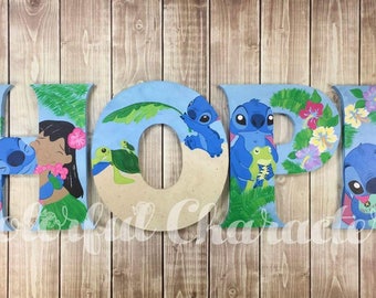 Hawaiian Themed Lilo and Stitch painted letters, wall letters, room decor, wall decor, made to order