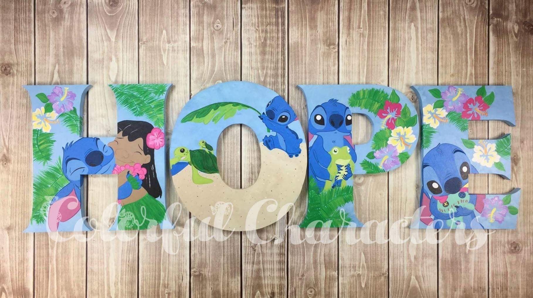 Hawaiian Themed Lilo and Stitch painted letters wall letters