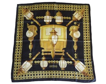Vintage 1970s HERMES Scarf - French Retro Hermes Paris Silk Scarf "Carriage Lights" ("Feux de route")
