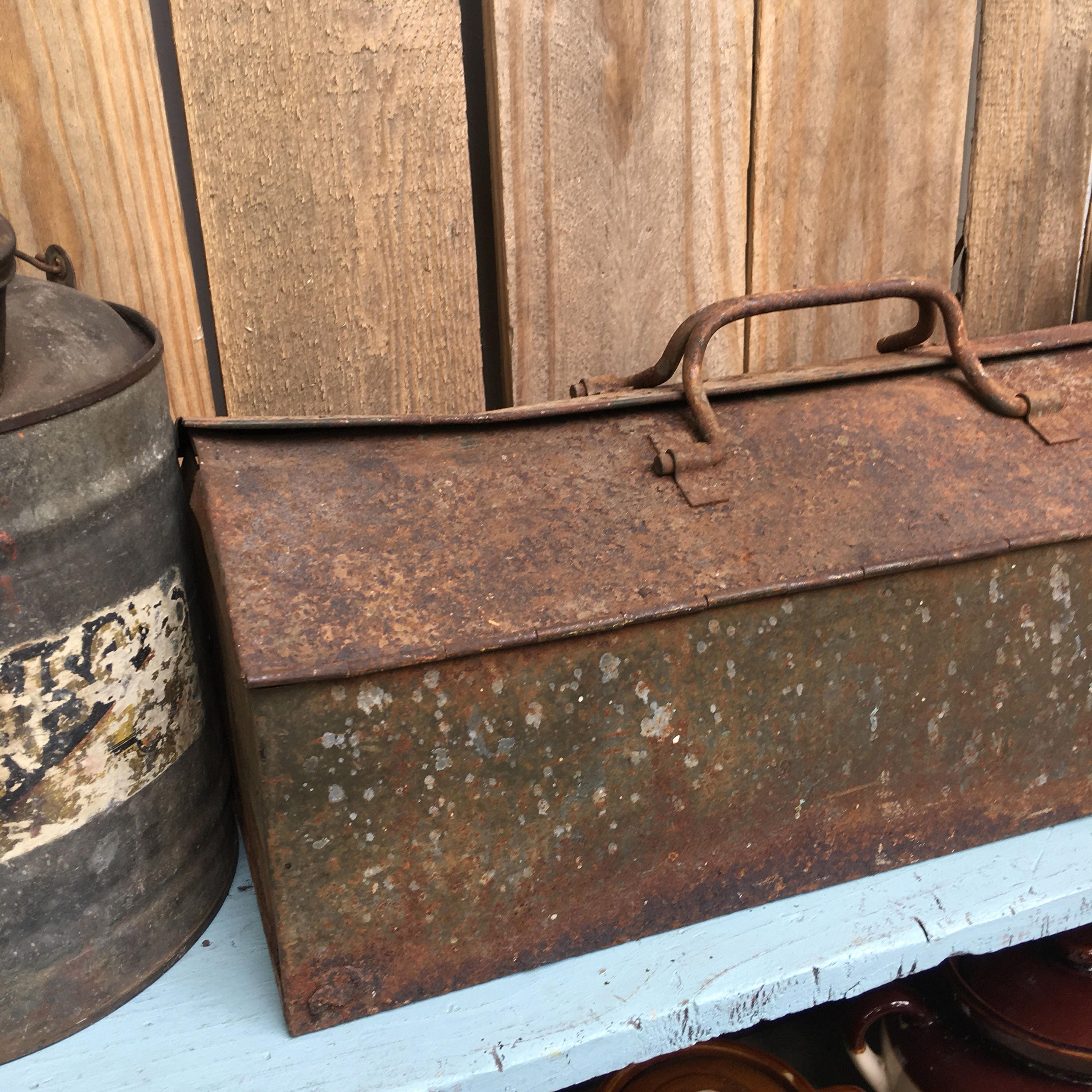 Vintage Metal Tool Box Rusty Tool Case Tool Box with Tray Industrial Decor Metal Storage