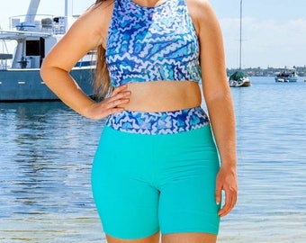 ON SALE Women's Swimsuit Shorts // Green High Waisted Bikini Shorts // Women's Beach Shorts // Bikini Bottom // Modest Swimwear Shorts - Har