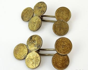 Antique Victorian Cufflinks Guatemala 1/4 Real Coins 1894