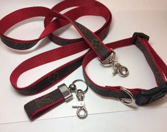 Louis Vuitton Dog Collar with leash and key chain, Upcycled, Recycled, Repurposed, Choice of colors and sizes, authentic LV bags used ONLY