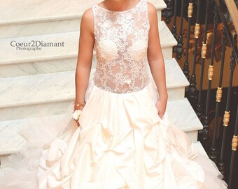 Romantic wedding dress transparent Tulle strapless sequin