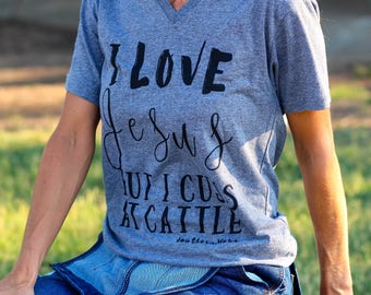 Cuss at Cattle Unisex Fit Tee, Graphic Tee, Funny Graphic Tee, Farm Shirt, Cow Shirt, Cuss Words