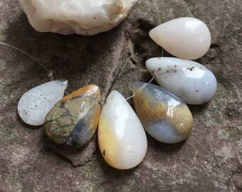 Peruvian opal briolettes, opal beads, smooth opal, colorful opal, muted, bead sampler, variety, mix, sample