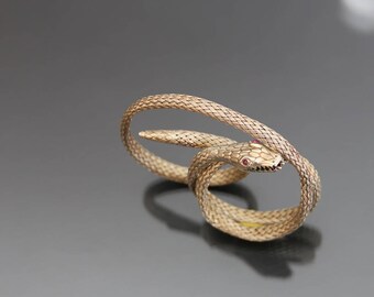 Art Deco Snake Bracelet. Coiled Woven 800 Silver Gilded Flexible. Egyptian Revival, Gold Plated Serpent