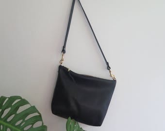 SAMPLE SALE // Leather Crossbody Bag, Black Leather purse, Leather Hobo Bag, Black leather bag