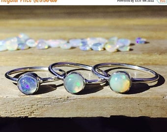 On Sale Natural Opal Ring 925 - Stacking Ring - Fire Opal Ring - Ethiopian Opal Ring - October Birthstone Ring