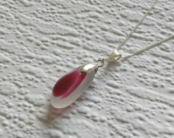 Seaham seaglass multi fucshia pink and white Sterling silver necklace- geniune sea glass from England
