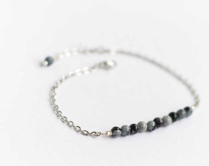 Snowflake obsidian bracelet for women, Black and white jewelry, Snowflake obsidian jewelry, Obsidian stone bracelet, Small bead bracelet