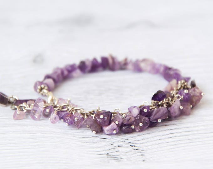 Raw amethyst bracelet, February birthstone jewelry, Purple bead bracelet / Birthstone bracelet for mom, Mother in law gift