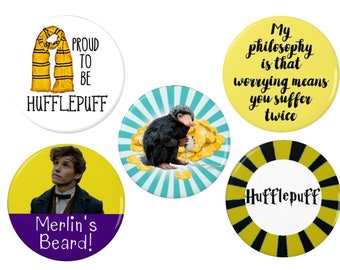 Newt Scamander- Badge/Magnet Set- Proud to be Hufflepuff - Worrying - Harry Potter Badges/Magnets - Quotes