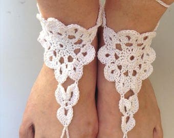Barefoot sandals, crocheted lace sandals, barefoot sandals in white cotton, barefoot sandals, barefoot