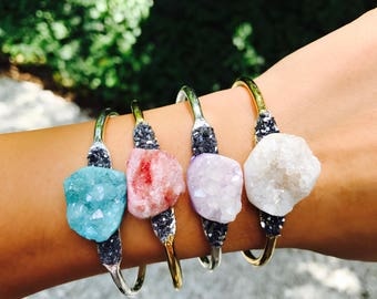 Boho Druzy Jewelry, Bohemian Jewelry for Her, Druzy Gemstone Cuff Bracelet, Druzy Boho Gift, Druzy Jewelry, Druzy Bracelet, Boho Jewelry