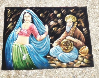 Vintage Velvet Painting 27.5x20 Inches Black Velvet Painting Arabic Painting