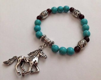 Horse Bracelet, Cowgirl Bracelet, Cowboy Bracelet, Turquoise Bracelet, Horse Turquoise Bracelet, Southwestern Bracelet,Ships From USA