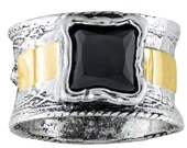 Silver and Gold ring, Black Onyx Ring, Womens silver ring, Unique silver ring, handmade