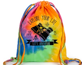 Travel Bag, Hippie Sac, Tie Dye Tote Bag, Woodland Style Tote Bag, Explorer Tote Bag, Trekking Bag, Drawstring Tote, Hiking Bag, Camping Bag