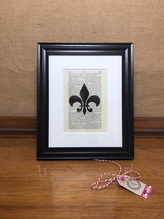Fleur De Lis Dictionary Page Print With Mount and Black Chunky Frame | French Style Print | Vintage Book Page Print | Vintage Wall Art Print