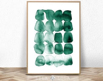 Green Print, Abstract Painting, Watercolour Wall Art, Printable Digital Download, Teal Green Decor, Large Poster, Brush Strokes, Ink