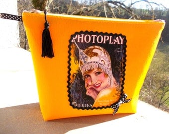 Yellow faux leather transfer Art Deco vanity case