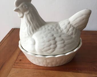 Vintage White Hen Egg Storage Holder