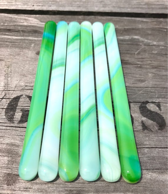 Fused Glass Swizzle Sticks Green Blue and White Cocktail