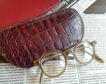 Vintage Leather Glasses Case, Dark Red Double Sided Case for Sunglasses, Eyeglass Case, Eyeglass Holder from 1970s