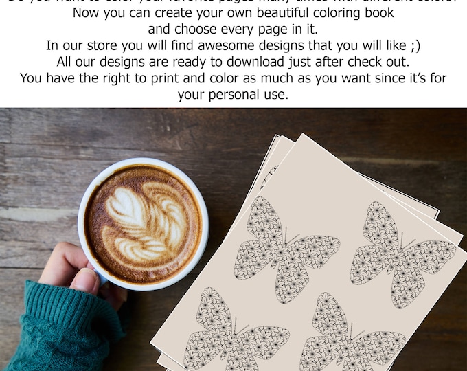 PDF Butterfly Color Page, DIY Butterfly Printable Antistress Color In, Butterflies, Butterfly Drawing