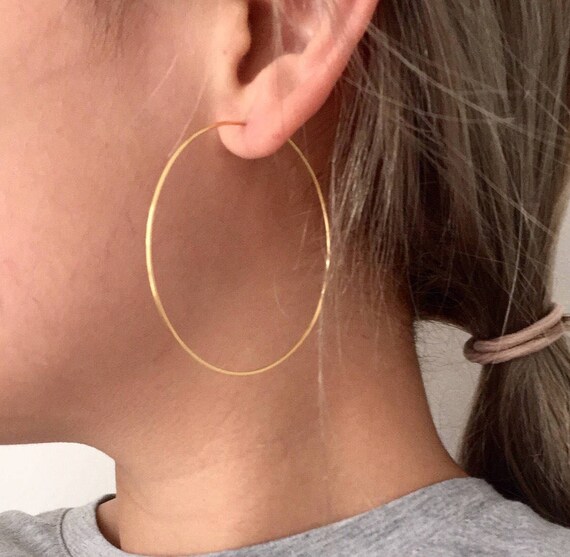 Simple thin wire hoop earrings 50mm hoops 2inch 1inch gold
