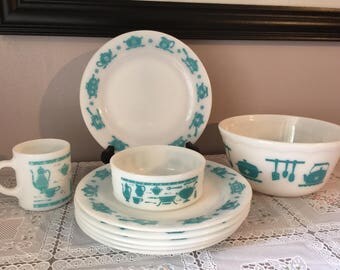 Vintage Hazel Atlas Kitchen Aids milk glass collectors starter set