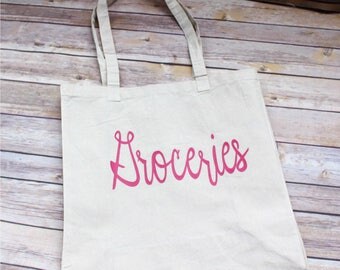 Reusable Grocery Bag, Grocery Bag, Pink Groceries