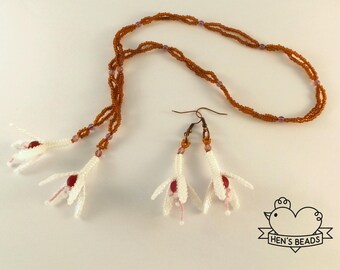Fuchsia Flowers Beaded Jewelry Set