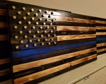 Thin Blue Line Rustic American Flag