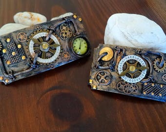 Handmade Steampunk Hair Clips. Steampunk Jewelry. Polymner Clay