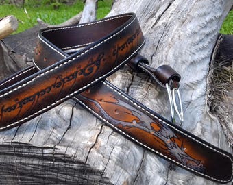 Leather belt, Lord of the rings, Fantasy, Dragon, Pyrography, Exclusive, Gift for men, woman, Custom, Cosplay, Vintage effect, Handcrafted
