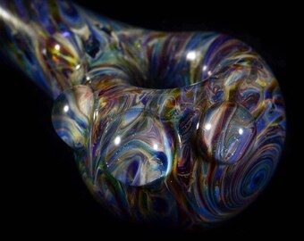 Hand Blown Psychedelic Glass Smoking Pipe in Enchanted Forest Sparkle