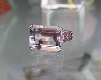 Vintage Sterling Silver Rose De France Amethyst & Tourmaline Ring Size 7