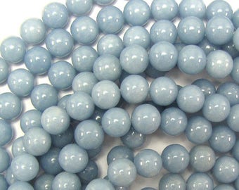 8mm blue angelite round beads 16" strand 31422