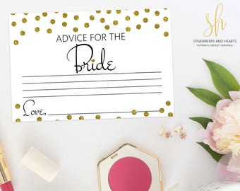 Printable Bridal Game, Advice For The Bride, Gold Confetti, Gold Glitter, Bridal Shower Game, Wedding Shower Game, Instant Download, SH08