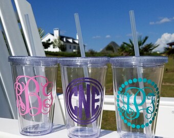 Monogrammed Tumbler | Custom Name Tumbler | Monogrammed Clear Tumbler | Personalized Tumbler | Custom Cup | Bridal Party Cups