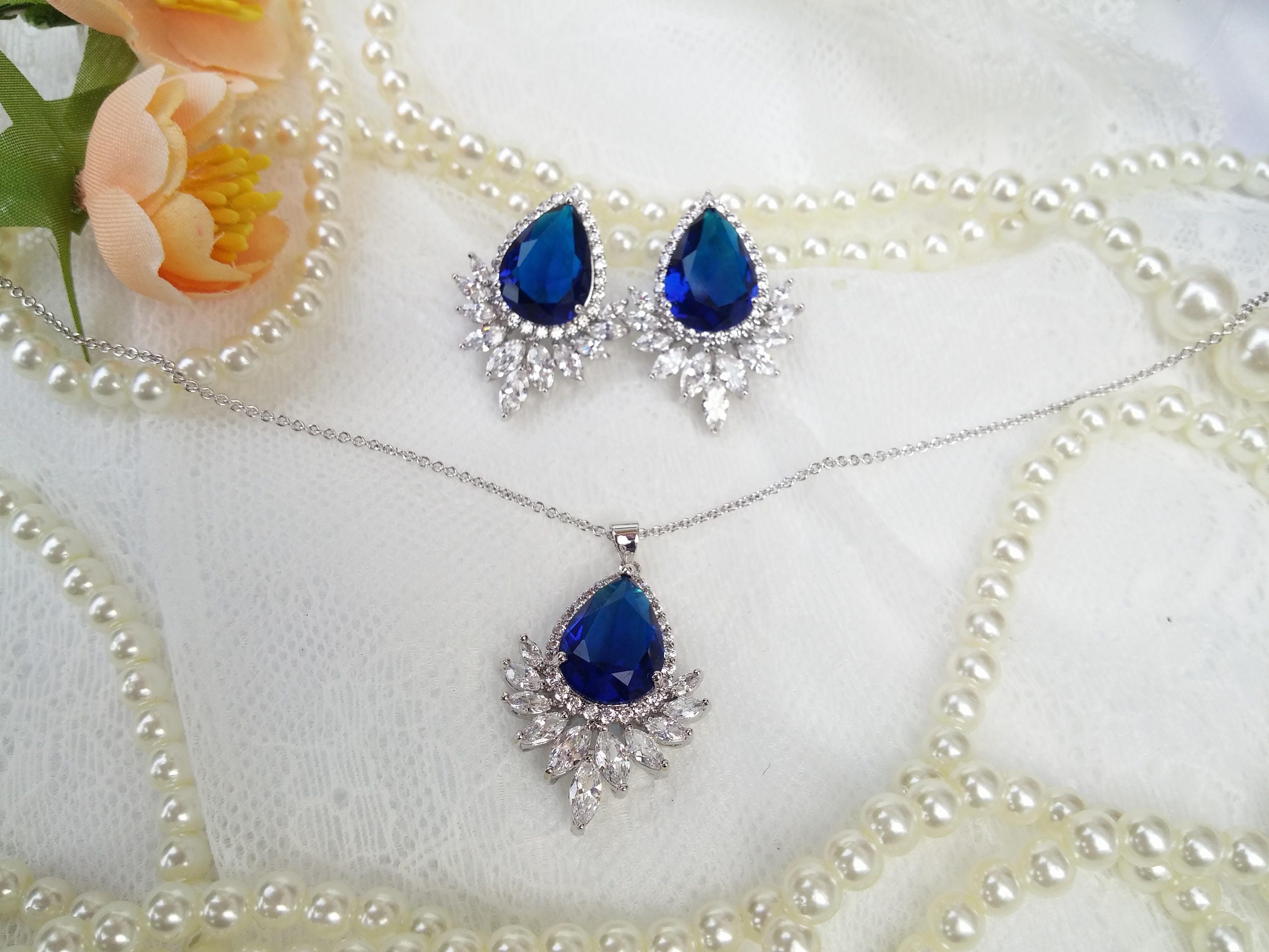 Sapphire blue bridal set blue wedding set blue wedding