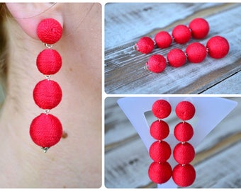 Red bon bon bonbon earrings Four balls clip earrings Rebecca de Ravenel Les bonbons Ball drop earrings Summer statement celebrity earrings