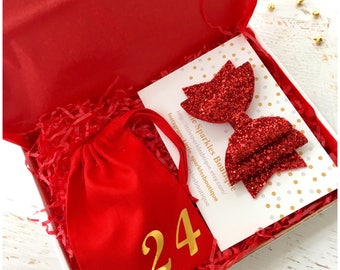 Red glitter bow, silver glitter bow,gold glitter bow,baby/girl hair bow, christmas bow, Christmas Eve box