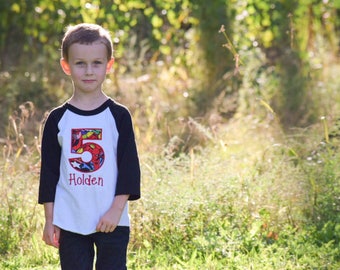 Superhero birthday shirt, boys birthday shirt, superhero birthday party, camisa cumpleaños, raglan, name and number personalized shirt