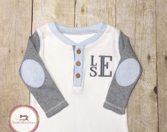 Take home outfit boy, Baby boy monogrammed Henley sleeper, organic baby clothes, personalized baby boy gift, baby shower gift boy, monogram