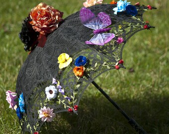 Floral accessory umbrella trimmed and decorated