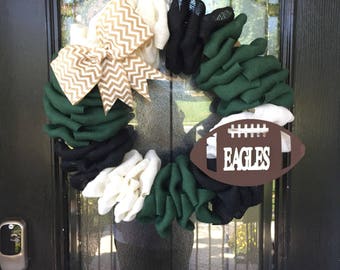 Burlap Wreath green and white burlap; Philadelphia Eagles Football wreath, everyday wreath