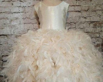 SALE..limited time only Custom flower girl dress,Ivory flower girl dress,ivory feather, cream flower girl dress,rustic flower girl dress,cus